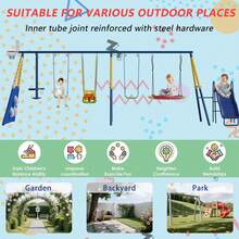 8 In1 Swing Sets For Backyard With Kids Slide Outdoor Heavy-Duty Metal Playset For Kids 550lbs Swing Set With Slide, Saucer Seat, 2 Belt Seat, Soccer Goals, Glider,Baby Swing Set And Baketball Hoop - Nhiều màu - Xem 4