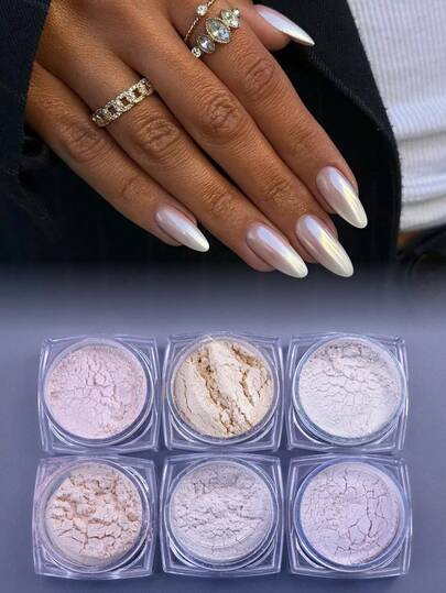 6 cajas de polvo de espejo, accesorios de arte de uñas con efecto brillante para festivales de música, vacaciones, encantos de uñas DIY, gemas de uñas y suministros de uñas