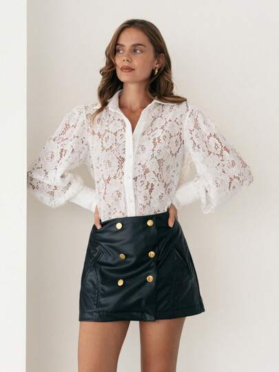 Women's Lace Long Sleeve Tops Dressy Casual Blouse Button Down Sheer Elegant Summer Fall Shirts
