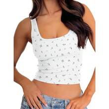Women Rib Tank Top Padded Workout Top Square Neck Crop Tank Fitted Basic Cami Tops - Blue Rosebud - View 1
