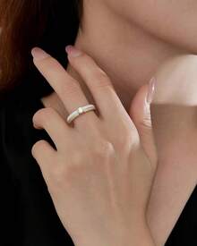 6mm White/Black Ceramic Rings Plus Cubic Zirconia For Women Comfort Fit Engagement Wedding Band Size 5-122025 - 4mm White+Gold - View 4