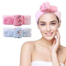 Euuztu Spa Headband Washing Face, 2 Pack Cute Ear Hair Band Shower Yoga Beauty, Fluffy Makeup Headband, Kawaii Headbands Woman Girls, Dark Pink+Purple Heart - 粉紅藍貓 - 查看 3