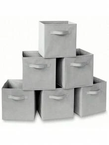 1/6 حزمة صندوق تخزين - صندوق تخزين مكعب 11 بوصة، خزانة تخزين قابلة للطي للخزانة والملابس والألعاب، مقابض مقواة