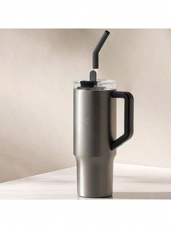 Xiaomi Kubek termiczny ze słomką o dużej pojemności 1 l, wykonany ze stali nierdzewnej 316, bardzo skuteczny w chłodzeniu, letni pojemnik na mrożone napoje na świeżym powietrzu, pokrywka ze słomką do bezpośredniego picia, metaliczny szary
