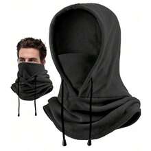 2pcs Elegant Multifunctional Double-Layer Wool Drawstring Balaclava, Windproof Warm Ski Face Mask, Solid Color Neck Gaiter, Suitable For Outdoor Cycling, Fishing, Running, Sports, Hiking And Daily Wear, Unisex Christmas Gift (Drawstring Color And Buckle Style Color Sent Randomly)