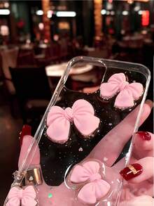 1 件全新闪亮蝴蝶结亚克力二合一手机壳，3D 蝴蝶结手机壳，适用于 11 12 13 14 15 16 Pro Max，节日礼物，女生礼物 Galaxy S23S24S25uS25 Edge 防水防震防摔防刮 - 粉色 - 查看 5