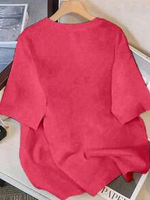 Camiseta estampada mujer cuello redondo y mangas cortas, uso casual diario tshirts para mujeres carita feliz happy face - Rosa - Ver 2