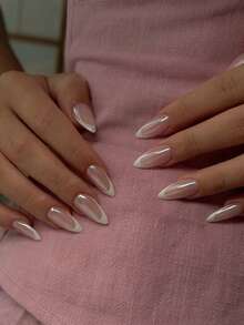 10 pezzi di unghie corte fatte a mano con design ad occhio di gatto, con motivi floreali bianchi e neri, adatte per ragazze o donne da indossare in vacanza o in occasioni speciali. - Bianco - Visualizzare 4