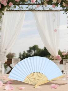 3/15/30pcs/Set, Folding Handheld Fan Set, Wedding Gift Set, Foldable Fan, Thank You Card Label And Organza Bag, DIY Fan, Souvenir Gift, Wedding Table Decoration, Wedding Gift, Suitable For Wedding Celebration - 藍色 - 查看 4