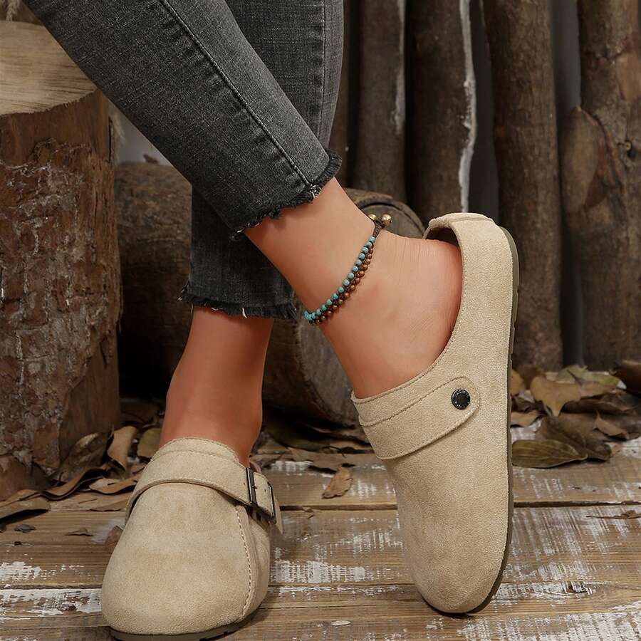 Womens Casual Easter Shoes Flat Loafers Summer Simple Metal Decor - 杏色 - 查看 1