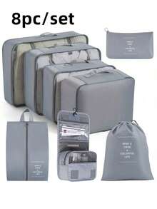 7/8 件，旅行收纳套装，适用于衣服、鞋子和洗漱用品 - 耐用聚酯纤维，可手洗，商务旅行和度假的理想选择，度假必备 | 时尚旅行装备 | 耐用面料，旅行收纳袋，美容收纳袋套装 - 彩色 - 查看 1