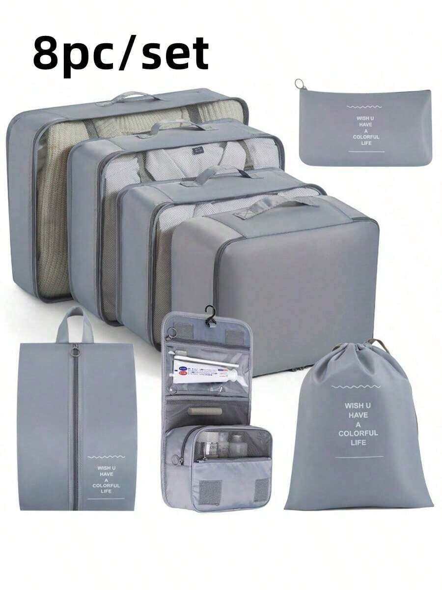 7/8 件，旅行收纳套装，适用于衣服、鞋子和洗漱用品 - 耐用聚酯纤维，可手洗，商务旅行和度假的理想选择，度假必备 | 时尚旅行装备 | 耐用面料，旅行收纳袋，美容收纳袋套装 - 彩色 - 查看 1
