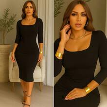 Women Midi Dresses - Black - View 2
