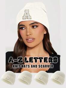 1 件秋冬弹力针织帽，时尚街头嘻哈风格，26 个字母刺绣无檐便帽，Y2K 保暖无檐帽，男女通用