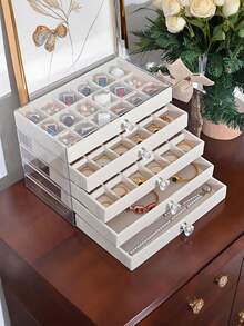1pc, 7 Compartments 5 Layers Velvet Jewelry Box Drawer-Style Jewelry Box Ring Box Earring Storage Box Drawer-Style Jewelry Storage Box,3 Layers Clear Plastic & Velvet Drawers Jewelry Storage Box