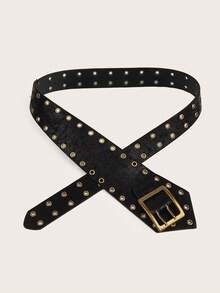 1 pieza Cinturón ancho de estilo occidental oscuro con tachuelas pesadas para mujer