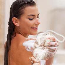 2 pezzi Spugne da doccia in rete morbida per esfoliazione del corpo, design portatile, produzione ricca, pulizia profonda per uso quotidiano e da viaggio