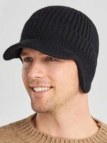 Herren Vintage Flachkopf Hut mit Krempe, Dicke warme Mütze für Herbst/Winter Ausflüge