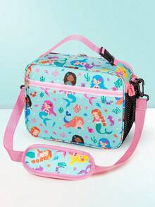 1pc Colorful Cartoon Print Insulated Lunch Bag, Large Capacity, Portable Cooler Tote With Shoulder Strap, Perfect For Work And Outdoor Activities, Thermal Cooler, Lunch Bag Insulate