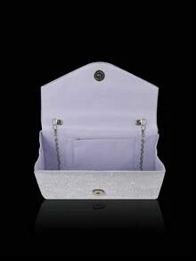 Fashionable Pleated Clutch Bag Evening Bag Prom Bag, Shiny And Elegant Bridal Wedding Bag Women's Handbag Purse Shoulder Bag, Matched With Luxurious Rhinestone Jewelry Three Pieces Set, Sparkling Rhinestone Necklace, Bracelet, Earrings, Suitable For Parties, Gatherings, Weddings - Silver - View 5
