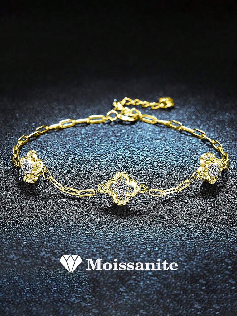 1 件 925 纯银 1.5 克拉莫桑石手链，适合女性日常佩戴、派对、度假、情人节、母亲节、结婚周年纪念日、女士珠宝礼物