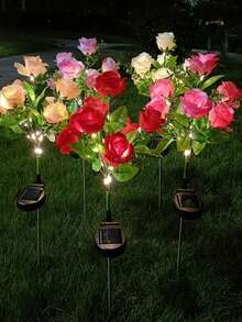 1/2/4PCS 7 Heads Solar Rose Flower Lights, Outdoor Garden Decoration, Ground Plug Lawn Lights, LED Simulation Flower Lights, Solar Decorative Lights For Patio, Yard, Landscape, Pathway, Lawn, Sidewalks(Pink, White, Blue, Yellow, Red, Purple) - 7 Large Royal Roses - View 4