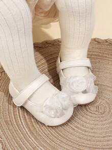 1 Paar Mädchen Blumen PU Klettverschluss Design flache süße Prinzessinnen Schuhe, geeignet zum Krabbeln, erste Schritte, Taufe, Frühling/Herbst