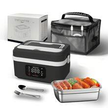 Adult Wireless Electric Heating Lunch Box, 8000mAh Rechargeable Timer Automatic Heating Lunch Box, 1L Portable Self-Heating Food Warmer With Fork And Spoon And Insulated Carrying Bag, Suitable For Office, Picnic, Car And Travel Outdoor Use - 黑色 - 查看 12