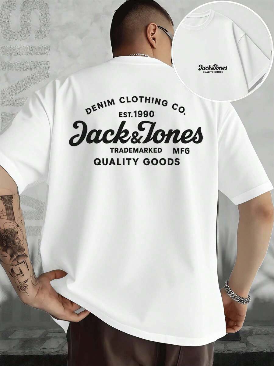 Jack&Jones white t-shirt, Herren-T-Shirt mit beidseitigem Aufdruck, modisch, l?ssig, Rundhalsausschnitt, 220 g/m2, reine Baumwolle (1 Stück) - Branco - Ver 1