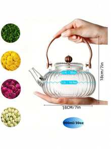 1pc High Heat Resistant Glass Teapot With Filter, Wooden Handle, Thick Glass, Home Use Tea Pot