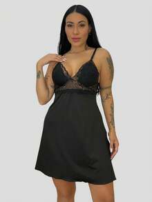 Kit 4 Camisolas Suede Acabamento Renda Alças Ajustáveis Pijamas Femininos Dormir Conforto Estilo - Multicolorido - Visão 2