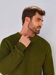 Baronesa Tricot Men's Ribbed Knit Sweater Premium Casual Boat Neck Sweater - Army Green - View 3