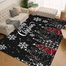 Covoraș de Crăciun 1/2 buc, fundal negru clasic de lux, împodobit cu fulgi de zăpadă albi, covoraș de bucătărie cu model drăguț de om de zăpadă și glob de Crăciun roșu, decorațiune de Crăciun, potrivit pentru decorarea petrecerilor, baie, bucătărie și spălătorie, bucătărie de acasă, utilizare în interior și exterior, decorare interioară