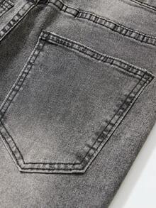 Men's Slim Fit Stretch Distressed Washed Casual Denim Jeans - Grey - View 5