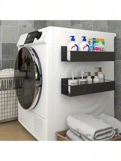 1/2 Magnetic Side Storage Rack, Suitable For Refrigerators And Washing Machines - No Drilling Required, Stylish Black Metal Surface, Wall-Mounted Spice Organizer, Perfect Laundry Storage Rack