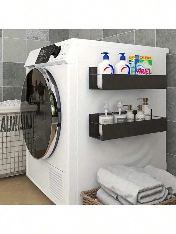 1/2 Magnetic Side Storage Rack, Suitable For Refrigerators And Washing Machines - No Drilling Required, Stylish Black Metal Surface, Wall-Mounted Spice Organizer, Perfect Laundry Storage Rack