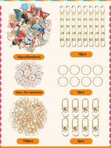 26-208 件钥匙扣制作套件，DIY 吊坠套装包括随机吊坠、钥匙扣夹、钥匙圈、延长链、跳环、DIY 工艺用品