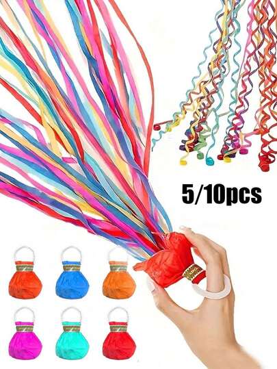 5/10 piezas Lanzadores de serpentinas de colores, Lanzadores de papel de fiesta con cintas, Lanzadores sin confeti, Adecuado para cumpleaños, compromisos, fiestas, despedidas, Año Nuevo, Navidad, Halloween, 1 pieza/set