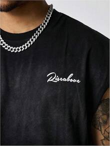 SQ-RomweMen's Dolman Sleeve Crop Vest Top T Shirts Crewneck Loose Pullover Tank Topsgraphic Tees Graphic Tee - 灰色和黑色 - 查看 4