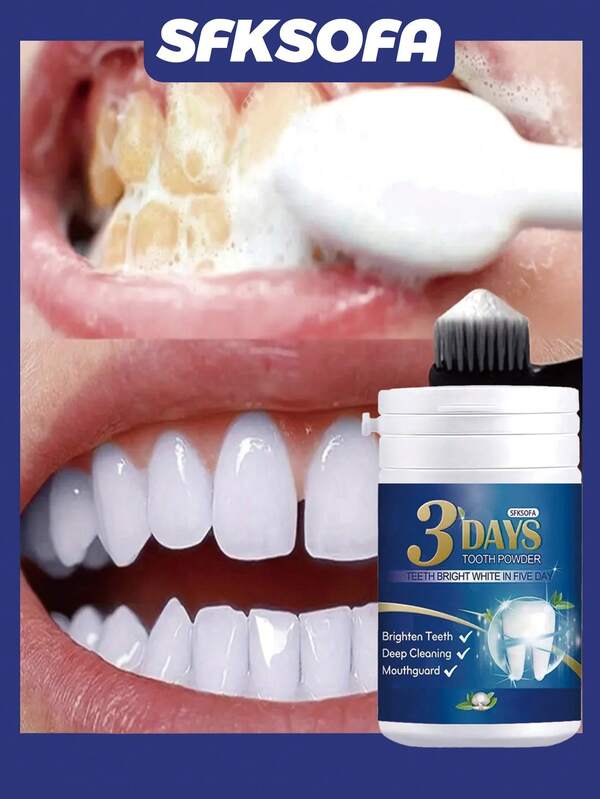 ¡3 días para dientes talla grande blancos! Polvo dental, blanquea, limpia en profundidad y cuida las encías todo en uno