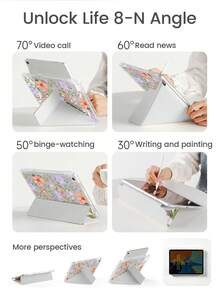 这款精美可爱的卡通紫色花卉双面亚克力水晶透明后盖，防震耐用，适用于iPad第7、8和10代（10.2英寸）。它内置笔槽，支持睡眠/唤醒功能，并具有多种折叠支架模式。是万圣节和新年礼物的理想之选。 - 彩色 - 查看 6
