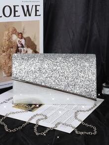 1 件闪亮亮片面料女士晚宴手拿包，配有金属装饰肩带，适合婚礼、庆典、夜总会、派对、生日礼物、情人节礼物