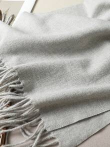 1pc Fashionable Solid Color Warm Pashmina Scarf, Unisex Casual Fringed Shawl For Cold Weather, Suitable For Daily Wear, Autumn/Winter - Grey - View 5