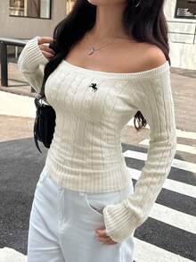 Sunny Girly Christmas Women's Plain V-Neck Knit Sweater, Casual And Fashionable For Daily Wear,Long Sleeve Tops,Tops For School In Fall/Winter