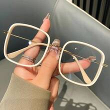 1 Piece Simple Square Frame Fashion Glasses - Full Frame PC Material, Metal Hinge, Decorative Transparent Lenses, No Power Required, Fashionable -Worthy Women's Glasses, Fashion Glasses| Simple Eyeglasses| Durable Eyewear, Eyewear For Women - 酒紅色 - 查看 4