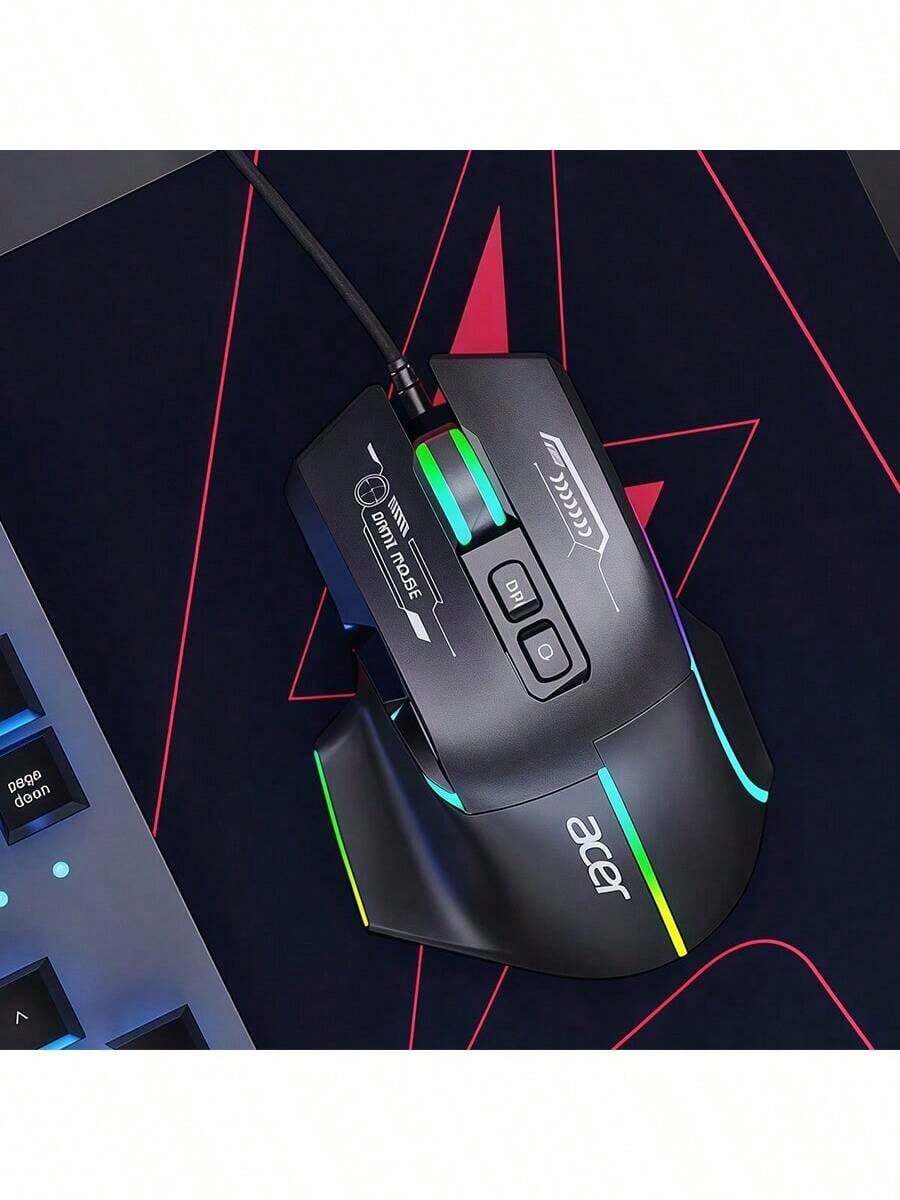 Acer OMW950 Esports Gaming Wired Mouse With Programmable Macro Customization, High-Precision Adjustable DPI, Optimized For FPS Gaming, Compatible With Desktops And Laptops, Black, Silent Wired - Black Silent Wired - View 1
