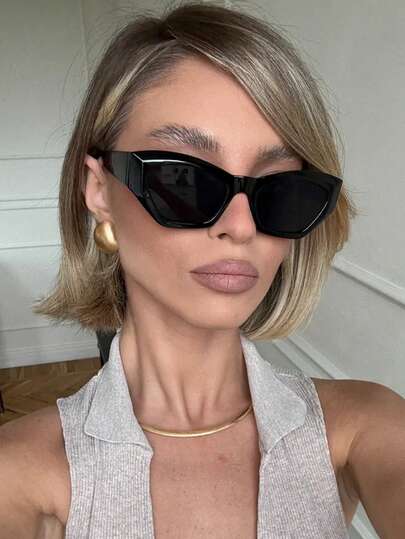 1 Pair Oversized Polygon Geometric Pattern Versatile Fashionable Glasses, Asymmetric Y2K Style Women's Personalized Glasses, Suitable For Travel, Vacation, Beach And Other Occasions