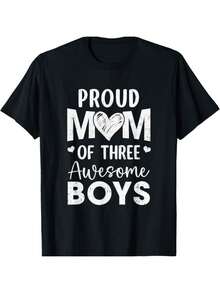 Mamá Orgullosa de Tres Chicos Impresionantes - Camiseta de Algodón Suave para Hombres y Mujeres| Camiseta Casual Cómoda Negra de Manga Corta| Regalo perfecto para el Día de la Madre, Navidad, Halloween, Acción de Gracias.| Diseño transpirable y elegante - Negro - Ver 1