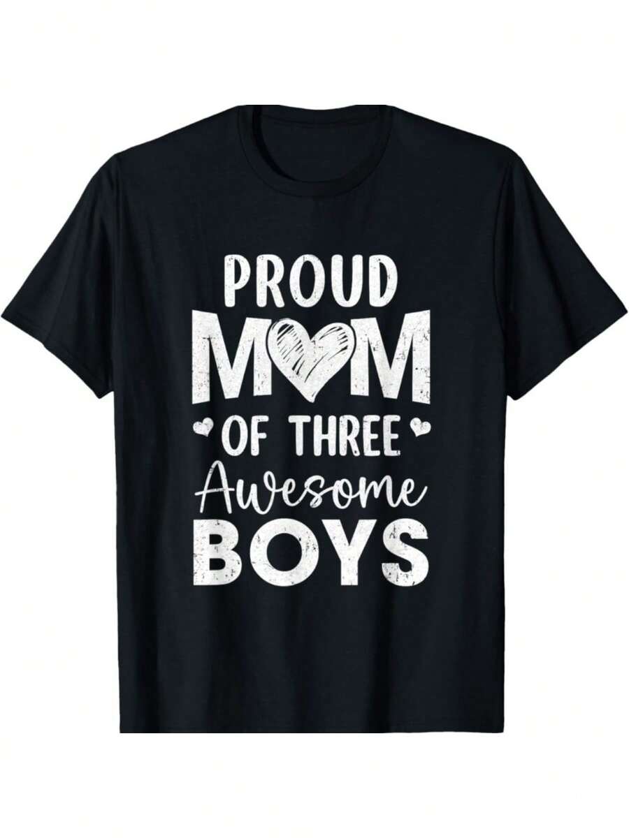 Mamá Orgullosa de Tres Chicos Impresionantes - Camiseta de Algodón Suave para Hombres y Mujeres| Camiseta Casual Cómoda Negra de Manga Corta| Regalo perfecto para el Día de la Madre, Navidad, Halloween, Acción de Gracias.| Diseño transpirable y elegante - Negro - Ver 1