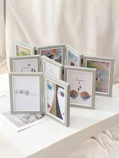 1pc Creative Tri-Fold Wooden Photo Frame, Minimalist Double-Sided Folding Picture Frame Stand, Graduation, Birthday Gift, 6 Inch